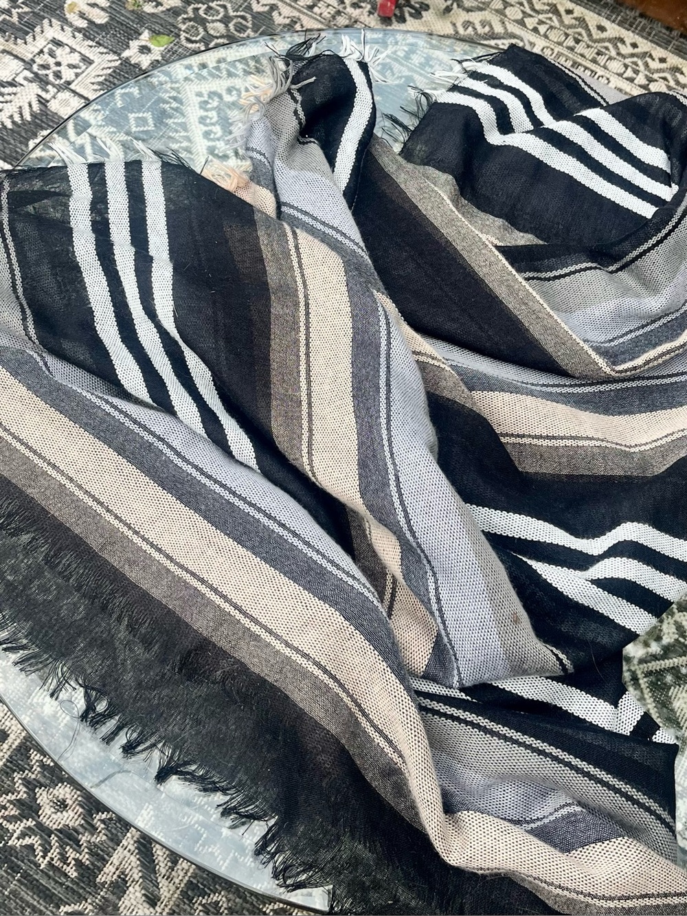 Steve Madden Black and Gray Striped Scarf Wrap